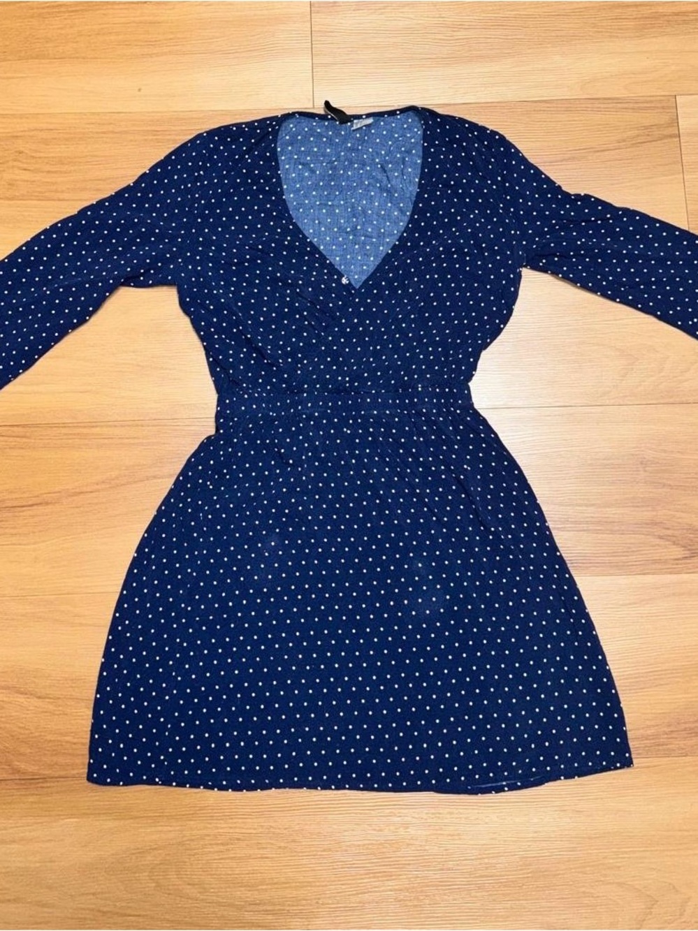 H&M Navy Polka Dot V-Neck Long Sleeve Dress